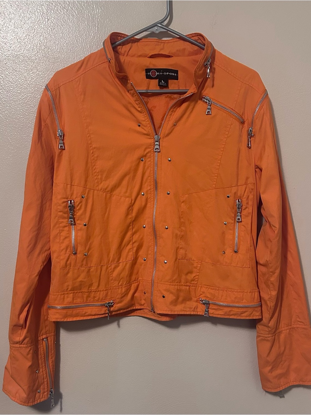 Yoki Sport Orange Studded Multi-Zip Moto Style Jacket